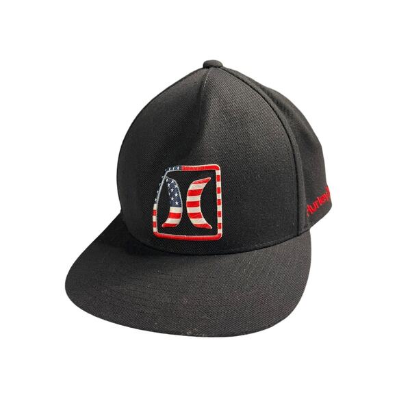 Hurley USA Flag Embroidered Black Snapback Hat Adjustable Flexfit Patriotic Cap - Picture 2 of 11